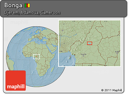 Savanna Style Location Map of Bonga, hill shading