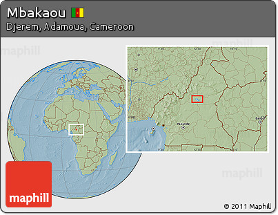 Savanna Style Location Map of Mbakaou, hill shading