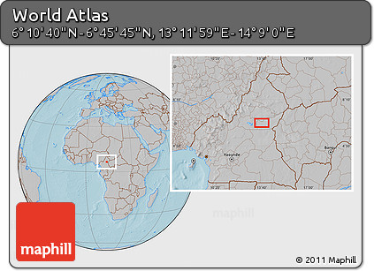 Gray Location Map of the Area around 6° 28' 13" N, 13° 40' 30" E, hill shading