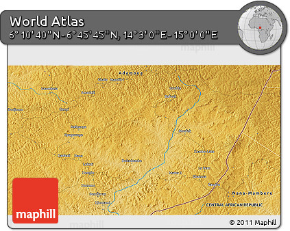 Physical 3D Map of the Area around 6° 28' 13" N, 14° 31' 30" E