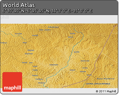 Physical 3D Map of the Area around 6° 28' 13" N, 14° 31' 30" E