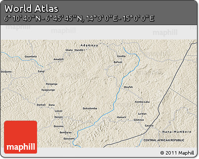 Shaded Relief 3D Map of the Area around 6° 28' 13" N, 14° 31' 30" E