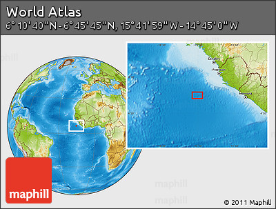 Physical Location Map of the Area around 6° 28' 13" N, 15° 13' 29" W