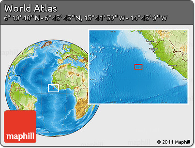 Physical Location Map of the Area around 6° 28' 13" N, 15° 13' 29" W