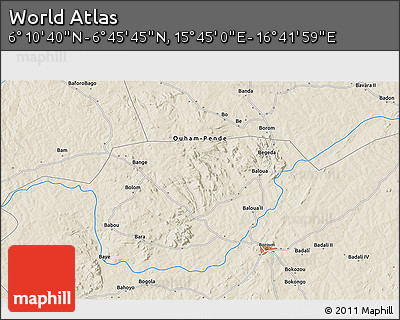 Shaded Relief 3D Map of the Area around 6° 28' 13" N, 16° 13' 30" E