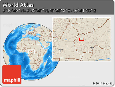Shaded Relief Location Map of the Area around 6° 28' 13" N, 16° 13' 30" E