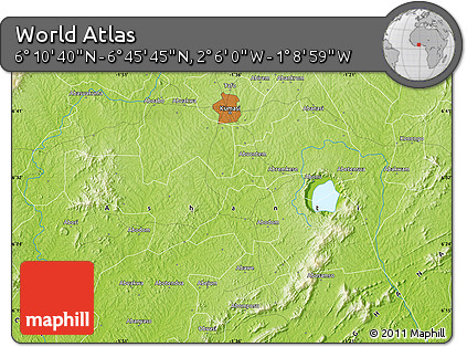 Physical Map of the Area around 6°&nbsp;28'&nbsp;13"&nbsp;N,&nbsp;1°&nbsp;37'&nbsp;30"&nbsp;W