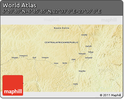 Physical 3D Map of the Area around 6° 28' 13" N, 23° 1' 29" E