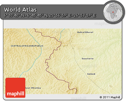 Physical 3D Map of the Area around 6° 28' 13" N, 26° 25' 29" E