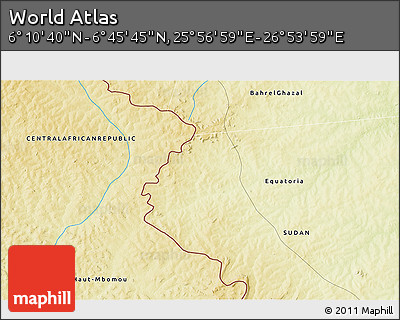 Physical 3D Map of the Area around 6° 28' 13" N, 26° 25' 29" E