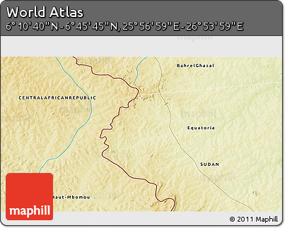 Physical 3D Map of the Area around 6° 28' 13" N, 26° 25' 29" E
