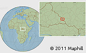 Savanna Style Location Map of the area around 6° 28' 13" N, 26° 25' 29" E, hill shading