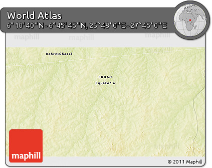 Physical 3D Map of the Area around 6° 28' 13" N, 27° 16' 29" E