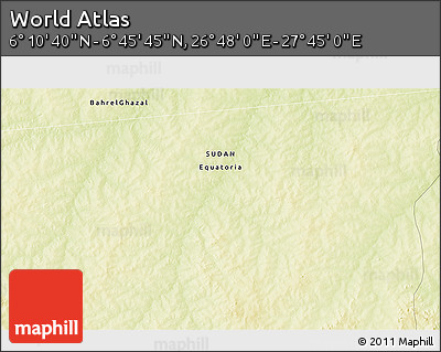 Physical 3D Map of the Area around 6° 28' 13" N, 27° 16' 29" E