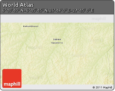 Physical 3D Map of the Area around 6° 28' 13" N, 27° 16' 29" E