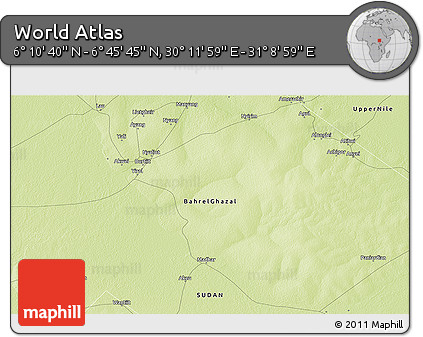 Physical 3D Map of the Area around 6° 28' 13" N, 30° 40' 29" E