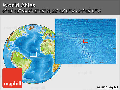 Physical Location Map of the Area around 6° 28' 13" N, 32° 13' 30" W