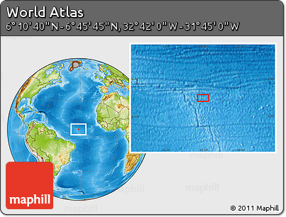 Physical Location Map of the Area around 6° 28' 13" N, 32° 13' 30" W