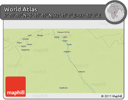 Physical 3D Map of the Area around 6° 28' 13" N, 33° 13' 30" E