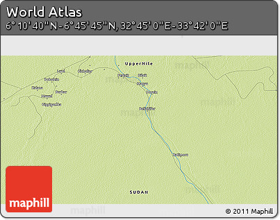 Physical 3D Map of the Area around 6° 28' 13" N, 33° 13' 30" E