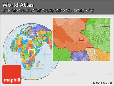 Political Location Map of the Area around 6° 28' 13" N, 33° 13' 30" E