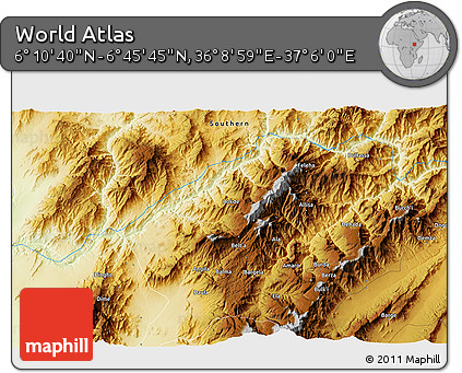 Physical 3D Map of the Area around 6° 28' 13" N, 36° 37' 30" E