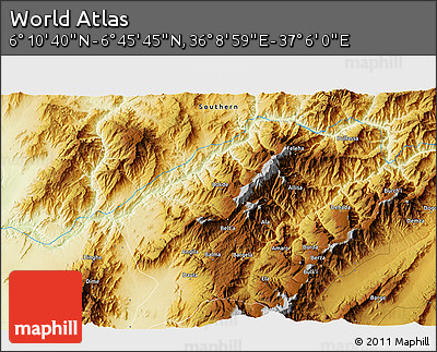 Physical 3D Map of the Area around 6° 28' 13" N, 36° 37' 30" E