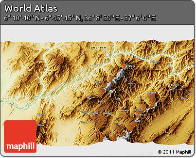 Physical 3D Map of the Area around 6° 28' 13" N, 36° 37' 30" E