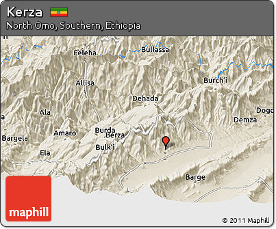 Shaded Relief Panoramic Map of Kerza