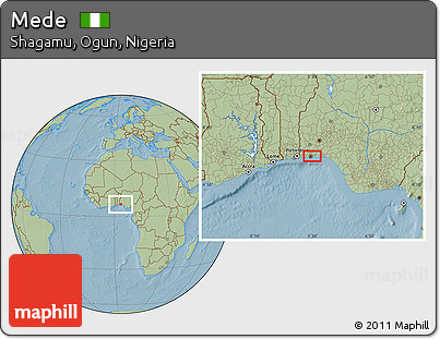 Savanna Style Location Map of Mede, hill shading
