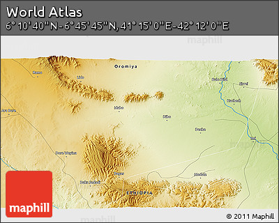 Physical 3D Map of the Area around 6° 28' 13" N, 41° 43' 30" E