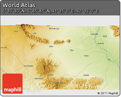 Physical 3D Map of the Area around 6° 28' 13" N, 41° 43' 30" E