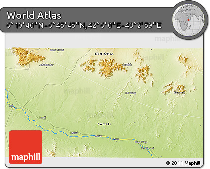 Physical 3D Map of the Area around 6° 28' 13" N, 42° 34' 30" E