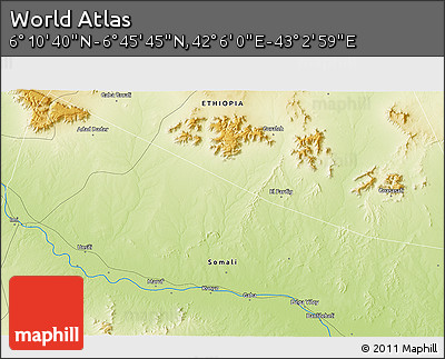 Physical 3D Map of the Area around 6° 28' 13" N, 42° 34' 30" E
