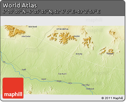 Physical 3D Map of the Area around 6° 28' 13" N, 42° 34' 30" E