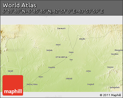 Physical 3D Map of the Area around 6° 28' 13" N, 43° 25' 29" E