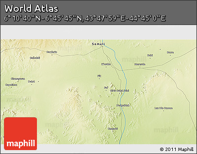 Physical 3D Map of the Area around 6° 28' 13" N, 44° 16' 29" E