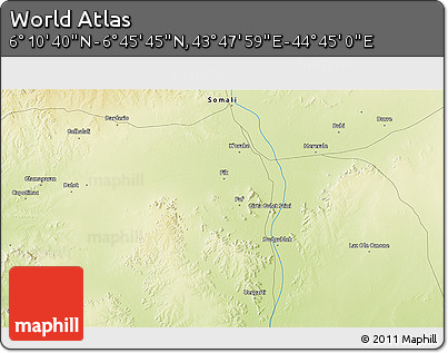 Physical 3D Map of the Area around 6° 28' 13" N, 44° 16' 29" E