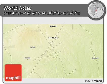 Physical 3D Map of the Area around 6° 28' 13" N, 45° 7' 30" E