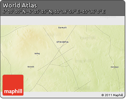 Physical 3D Map of the Area around 6° 28' 13" N, 45° 7' 30" E