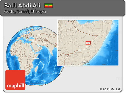 Shaded Relief Location Map of Balli Abdi Ali