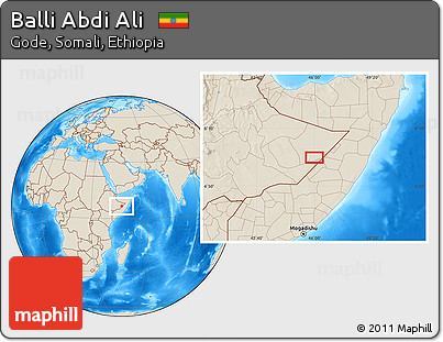 Shaded Relief Location Map of Balli Abdi Ali