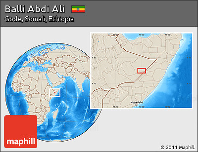 Shaded Relief Location Map of Balli Abdi Ali