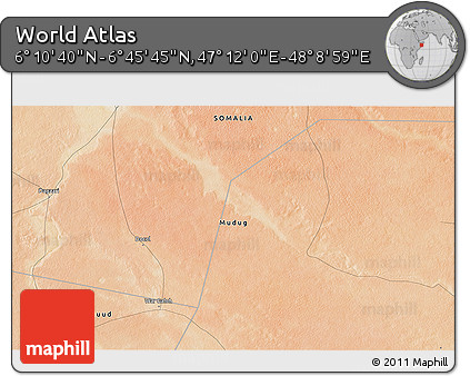 Satellite 3D Map of the Area around 6° 28' 13" N, 47° 40' 29" E