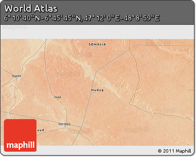 Satellite 3D Map of the Area around 6° 28' 13" N, 47° 40' 29" E