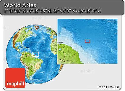 Physical Location Map of the Area around 6° 28' 13" N, 49° 13' 30" W