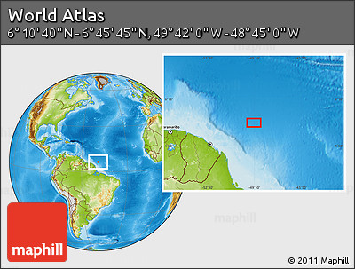 Physical Location Map of the Area around 6° 28' 13" N, 49° 13' 30" W