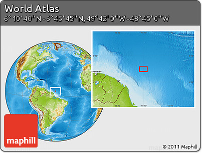 Physical Location Map of the Area around 6° 28' 13" N, 49° 13' 30" W