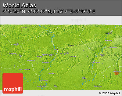 Physical 3D Map of the Area around 6° 28' 13" N, 5° 10' 30" E