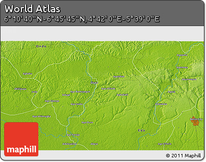 Physical 3D Map of the Area around 6° 28' 13" N, 5° 10' 30" E